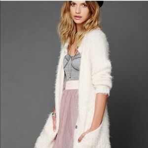 Free People Ivory Cream Keep It Fuzzy Knit Cardigan